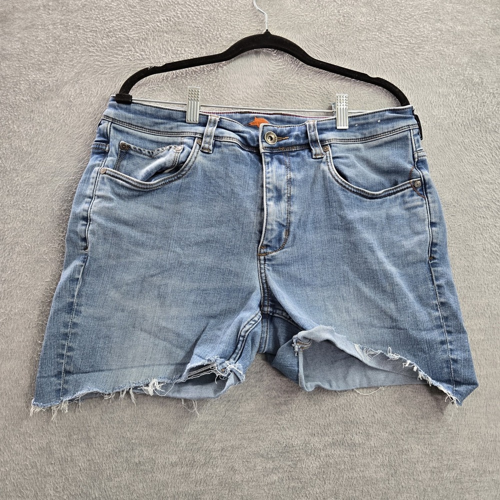 Tommy Bahama Men Shorts 33 Light Blue Denim Cut Off Pockets Logo Spandex READ